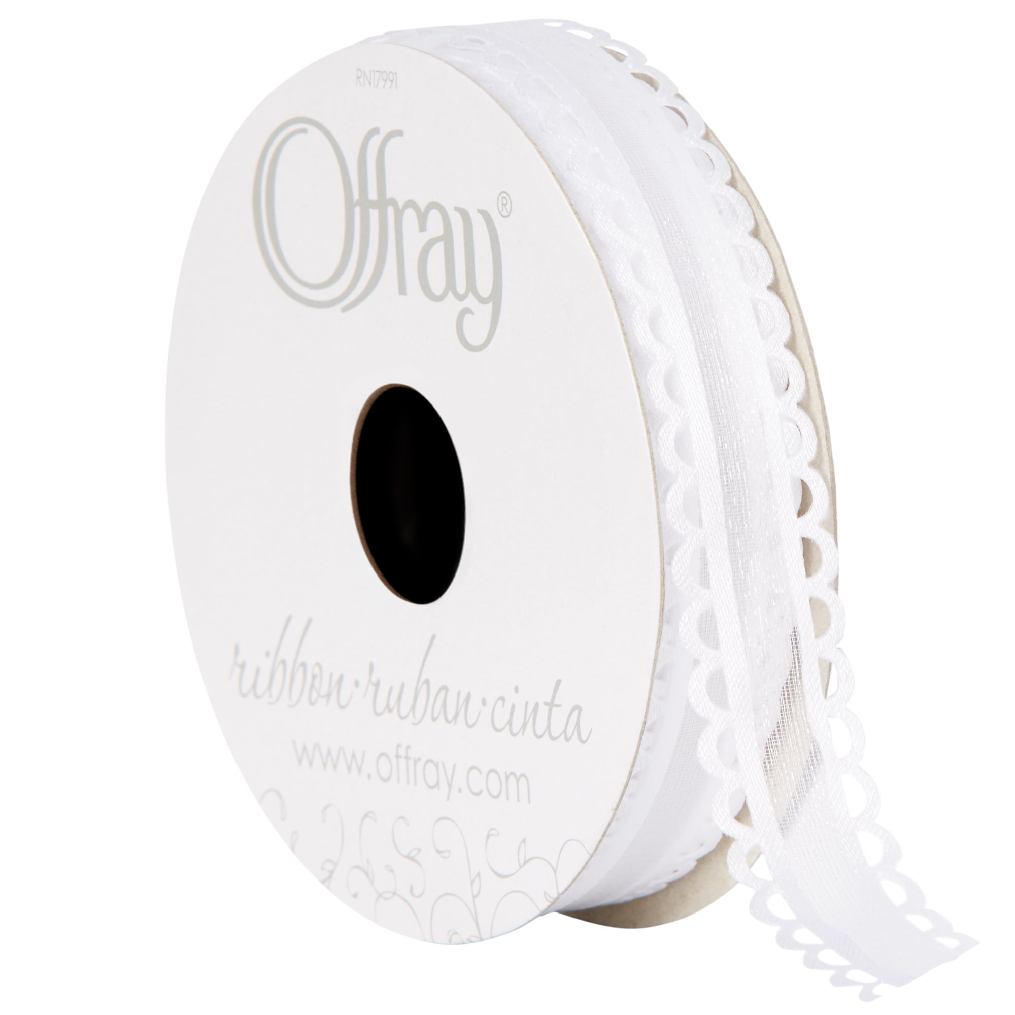 Offray Ribbon, White 5/8 inch Sheer Ribbon, 9 feet