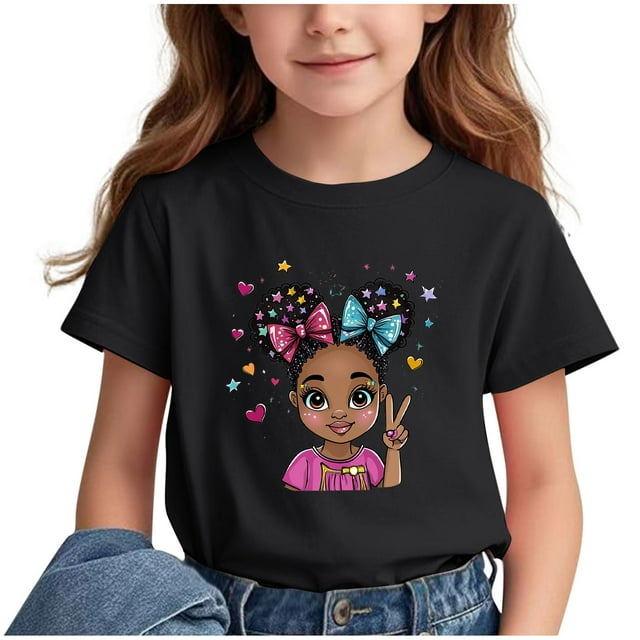 GreatBaby T-Shirt à Col Rond en Coton Doux pour Enfants, Imprimé Ludique, Respirant, Manches Mi-Longues, Essentiel pour la Rentrée, Motif Mignon, T-Shirt Décontracté pour Garçons et Filles 3-15 Ans (Noir, 9 Ans)