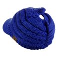 thumbnail image 3 of C.C BeanieTail Warm Knit Messy High Bun Ponytail Visor Beanie Cap, Royal, 3 of 4