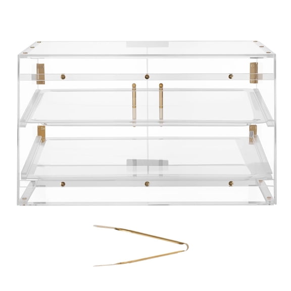 KFFKFF 2-Tier Countertop Bakery Display Case, Clear Acrylic Pastry Cabinet with Magnetic Rear Door for Cookies, Desserts, and Donuts, Ideal for Kitchens and Parties, 20.7"x15.7"x12"