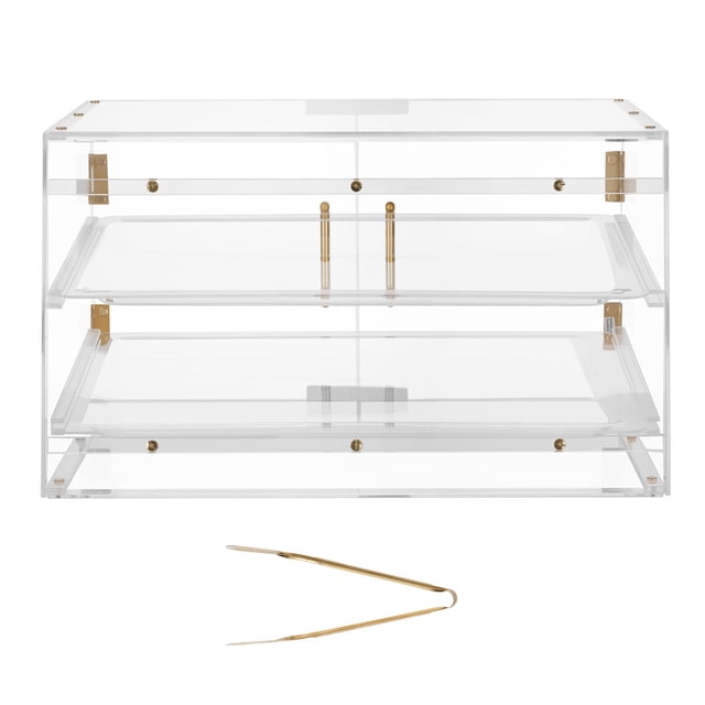 KFFKFF Bakery Display Case, 2-Tier Commercial Countertop Pastry Display Case, Clear Acrylic Bread Box for Kitchen, Party Cake Cabinet with Magnetic Rear Door