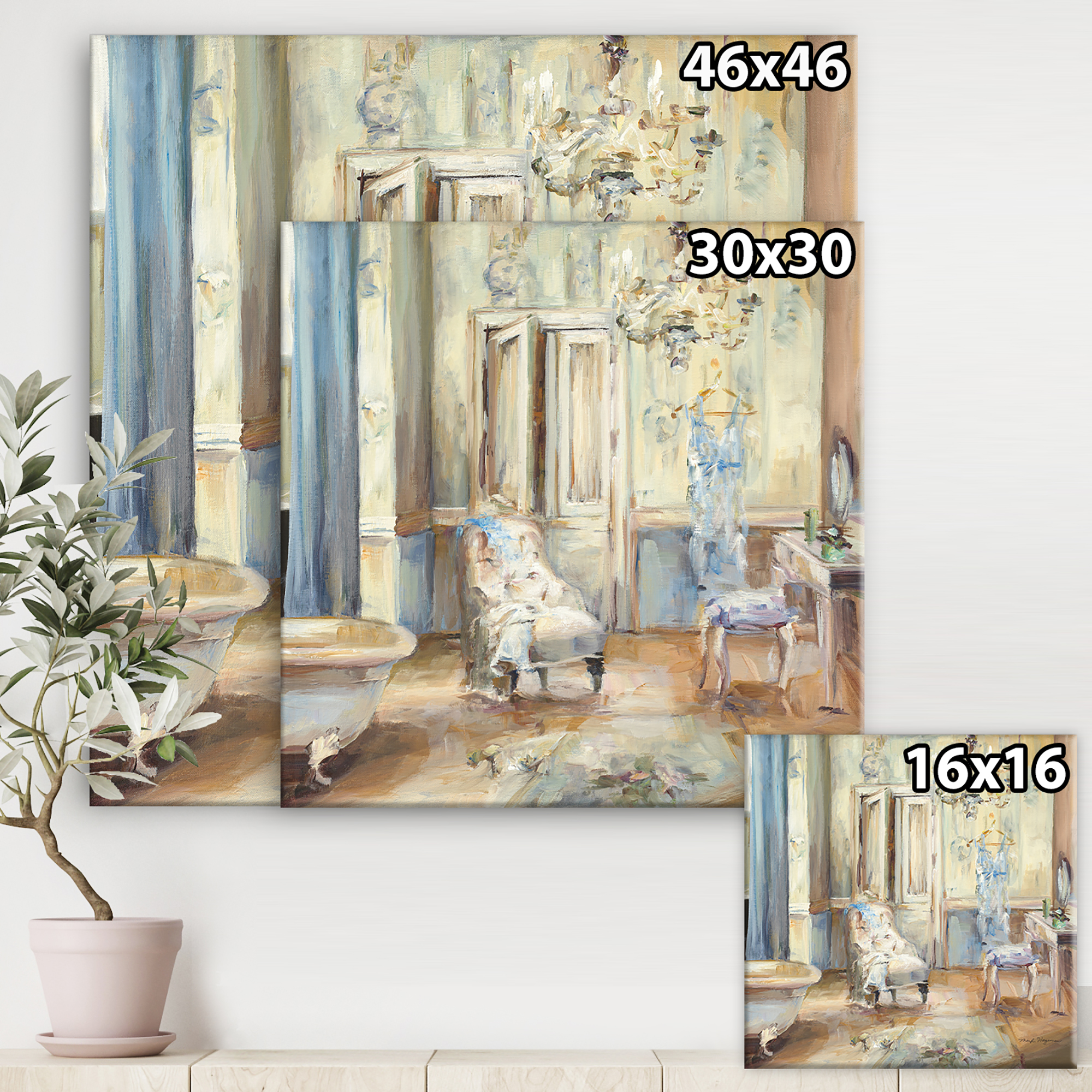 Designart 'French Boudoir Bath I' Traditional Bathroom Premium Canvas Wall Art