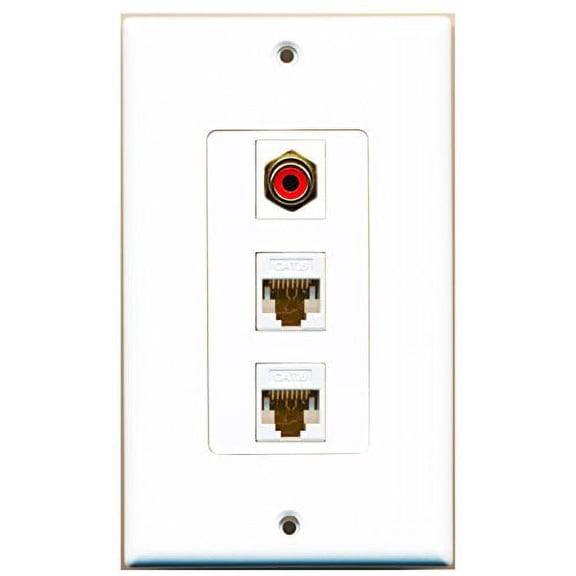RiteAV - 1 Port RCA Red 2 Port Cat6 Ethernet White Decorative Wall Plate Decorative