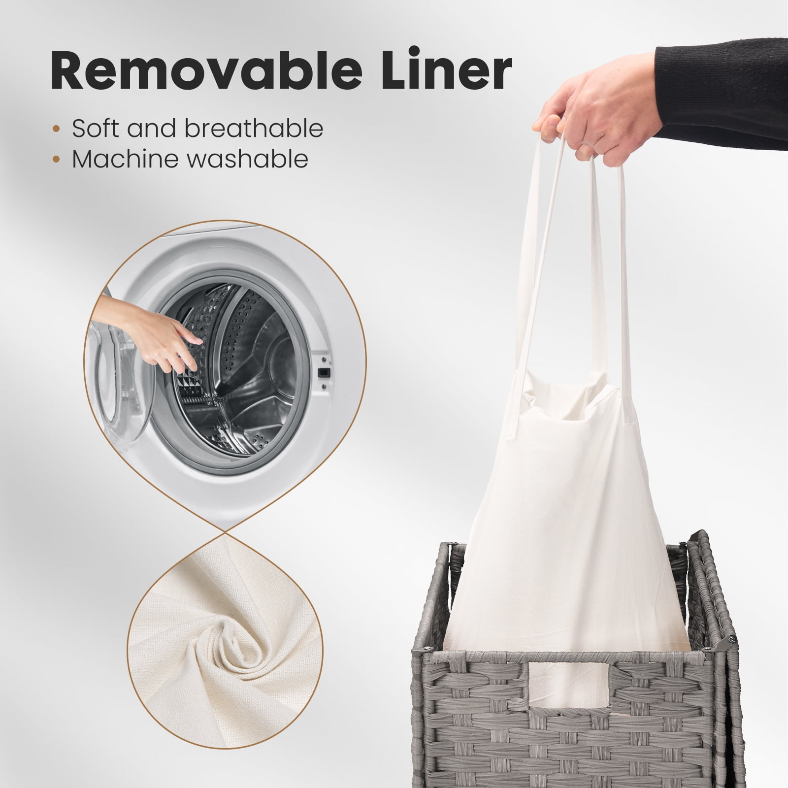 Gianna 90L Laundry Hamper with Lid, Laundry Basket with Removable Liner for Bathroom Bedroom