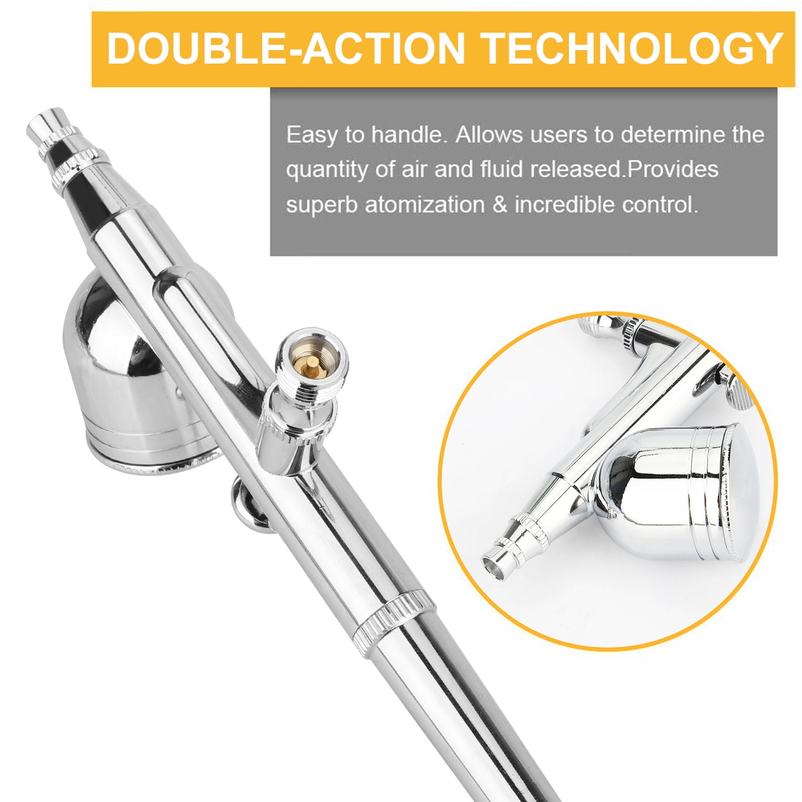 Airbrush Kit, EEEkit Handheld Auto Mini Dual-Action Airbrush Gun Set with 1.8M Air Hose, 0.2mm/0.5mm Nozzles - Silver