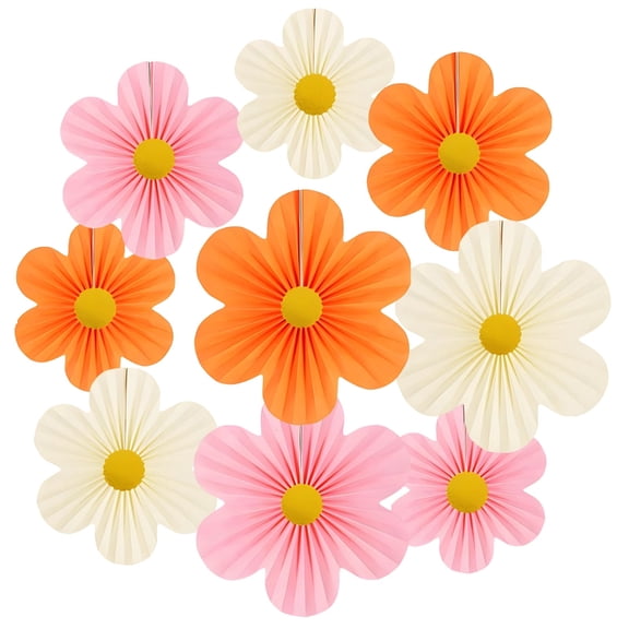 9 Pcs Paper Flower Decorations – 3 Sizes (7.9", 9.8", 13.8") Paper Fans, Hanging Flower Wall Decor for Birthday, Wedding & Home Party, Multicolor 3D Design