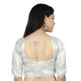 thumbnail image 2 of Chandrakala Women's Non Padded Readymade Chanderi Indian Ethnic Saree Blouse Crop Top Choli-X-Large, Silver (B181SIL5), 2 of 3