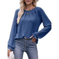 thumbnail image 3 of Camisas de Larga para Mujer, Moda Otoño 2025, Blusas Elegantes e Informales, Blusas Tipo Túnica Plisadas con Cuello Redondo. Azul Real S, 3 of 10