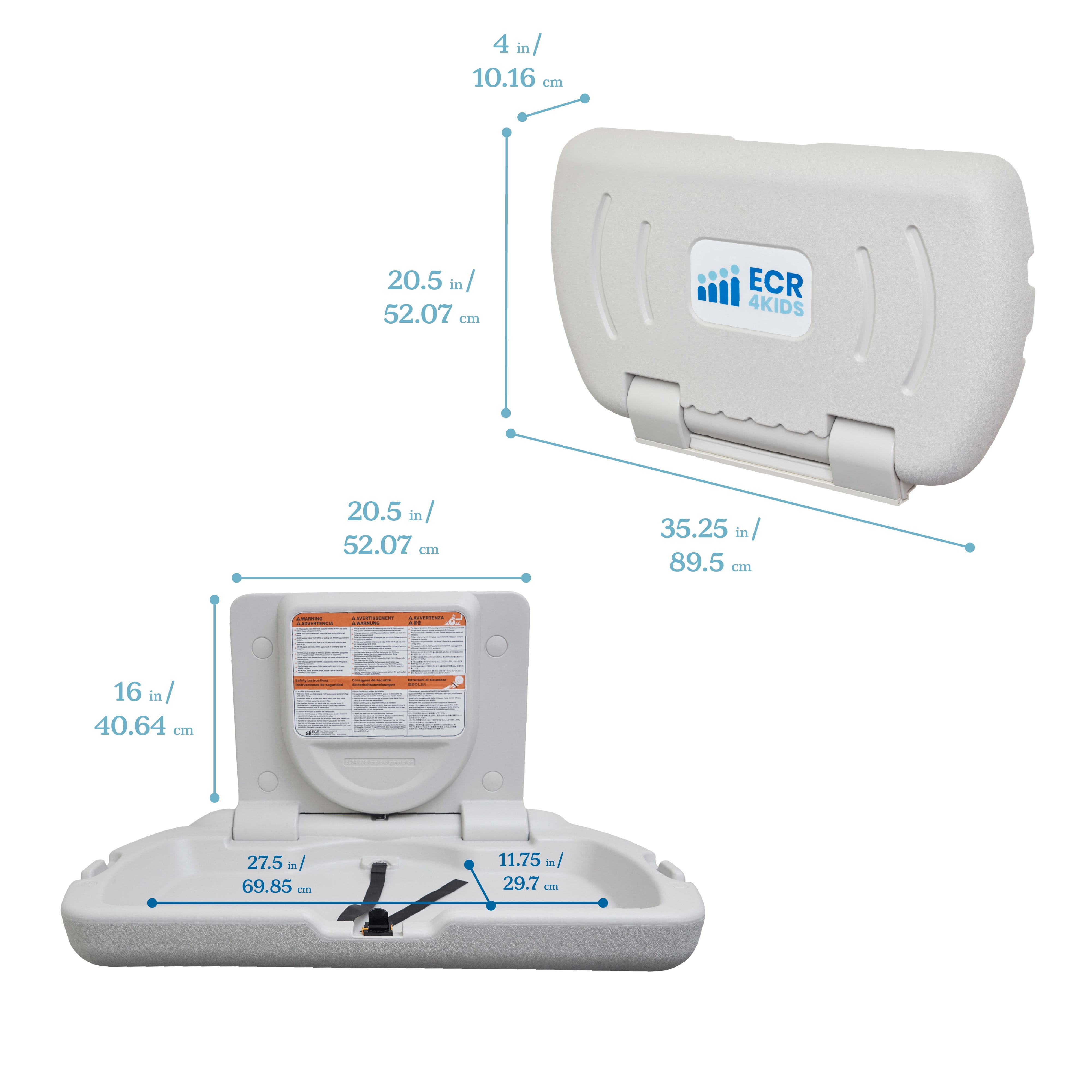 ECR4Kids Horizontal Wall-Mounted Changing Station with Slim Back, White Granite