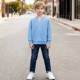 thumbnail image 6 of Ahabrexf Long Sleeve Shirts for Boys, Solid Color Waffle Knit Henley Round Neck Casual Daily Wear Long Sleeve Top, 1 Pc, 6 of 7