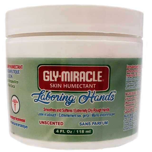 GLY MIRACLE Crema corporal hidratante para manos laboriosas, 4 oz, humectante para piel no grasa para piel extremadamente seca, manos, cuerpo y pies, sin fragancia con glicerina pura para una hidratac
