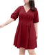 thumbnail image 2 of mfyjkho Vestidos para mujer, Vestido de mujer de primavera y verano con cuello en V, manga corta, color liso, hasta la rodilla. Vestidos festivos l, 2 of 8