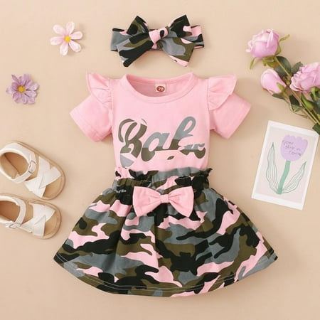 

Baby Infant Girls Clothes Outfits Sets Ruffled Short Sleeve Babe Romper Camouflage Skirt Headband Clothes for （Newborn-18M）Girls 0-3 Months