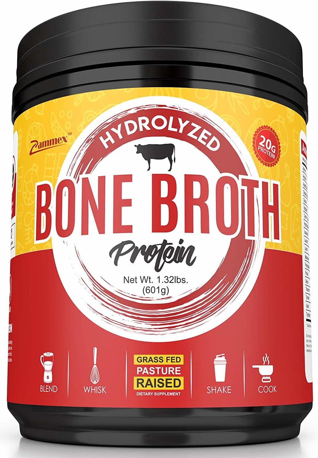 Zammex Hydrolyzed Bone Broth Protein Grass Fed, Pasture Raised, Non