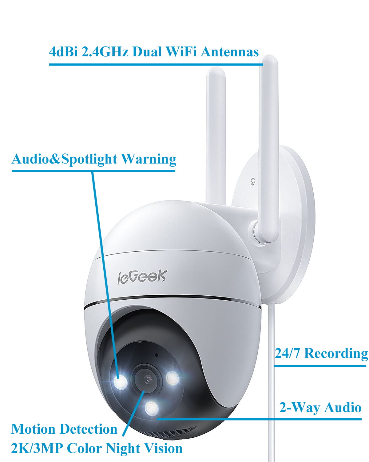 ieGeek 2K Caméra Surveillance WiFi Extérieure sans Fil Solaire, 360°PTZ,  Vision Nocturne Couleur AI/PIR Détection Humaine Alexa