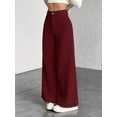 thumbnail image 6 of Corduroy Pants for Women Casual High Waisted One Buttoned Stretchy Loose Fit Wide Leg Pants with Pockets Wine Red L, 6 of 9
