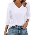 thumbnail image 2 of Bovemsi Womens Tops 3/4 Length Sleeve V Neck Casual Tunic Tops Basic Shirts Loose Fit Blouse, White Women's Summer Short Sleeve T-Shirts, L, 2 of 5