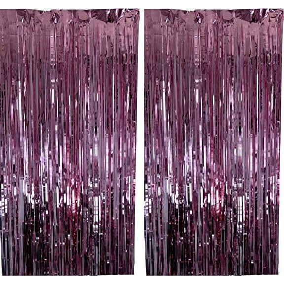 Metallic Fringe Foil Curtain Backdrop for Weddings, Birthdays, Special Occasions (Pink, 2 Pack)