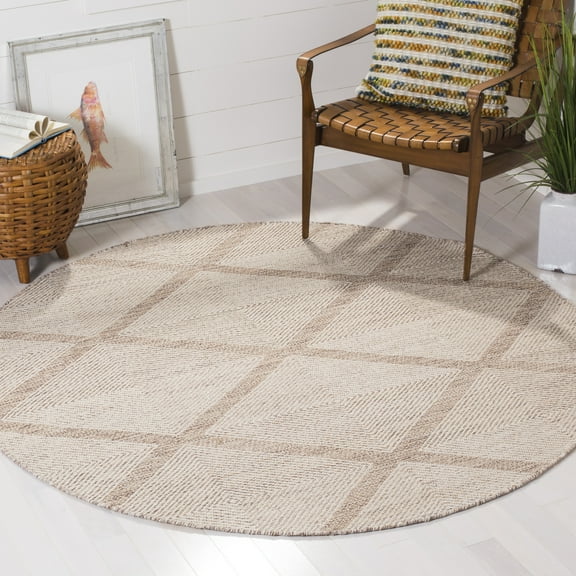 SAFAVIEH Montauk Bailey Geometric Diamond Cotton Area Rug, Beige, 6' x 6' Round