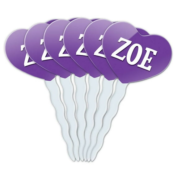 Zoe Heart Love Cupcake Picks Toppers - Set of 6