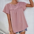 thumbnail image 3 of QLEICOM Womens Summer Tops Oversized T-shirts Round Neck Short Ruffle Sleeve Solid Color Casual Loose Tunic Tank Tops Women Shirts Blouses Pink S, 3 of 6