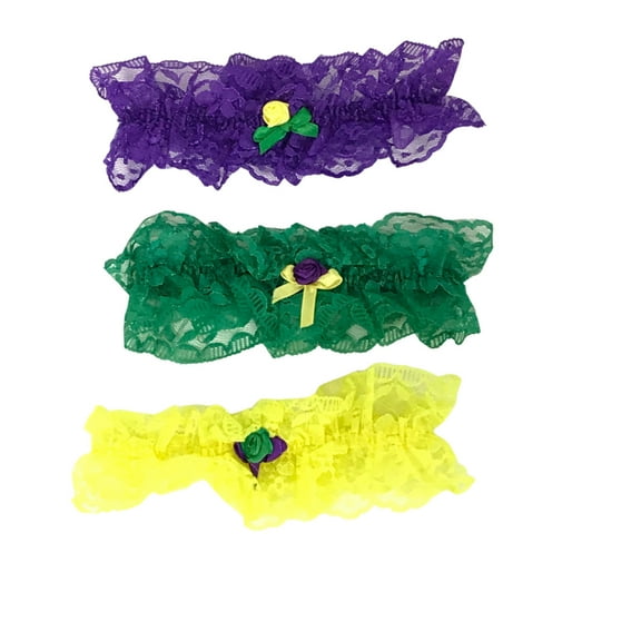 Purple, Green and Yellow Lace Garters (Dozen)