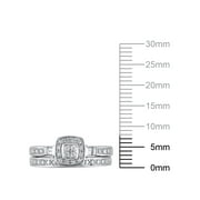 Forever Bride 1/10 Ct Natural Diamond Cushion Cut Bridal Set Womens Ring, Sterling Silve