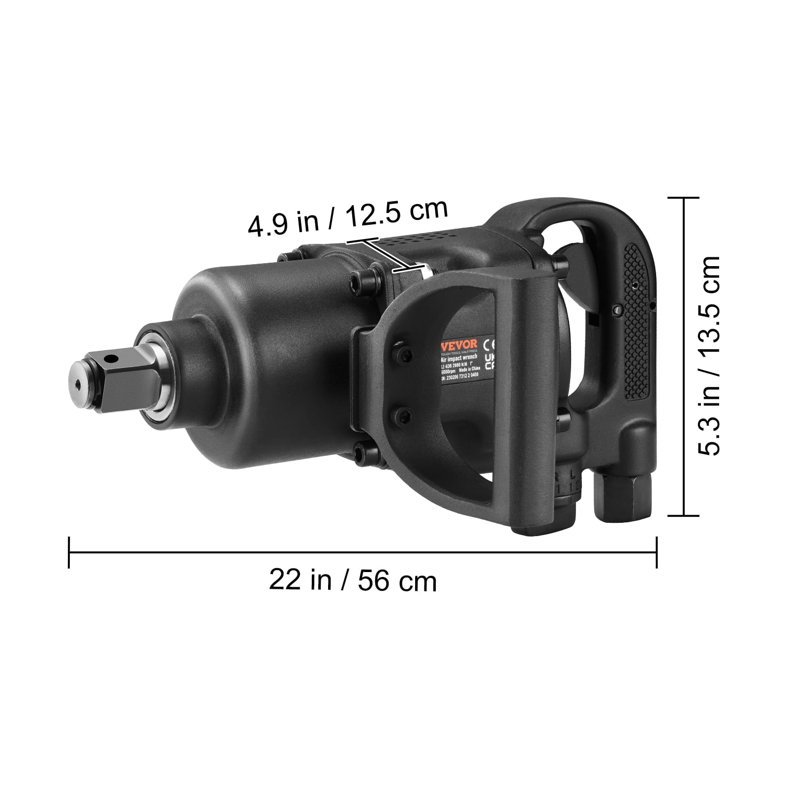 VEVOR 1 Inch Air Impact Wrench, Up to 2730 ft-lbs Reverse Torque Output 1" Pneumatic Impact Gun Lightweight w/ 2 Handles for Heavy Duty Repairs&nbsp;and&nbsp;Maintenance