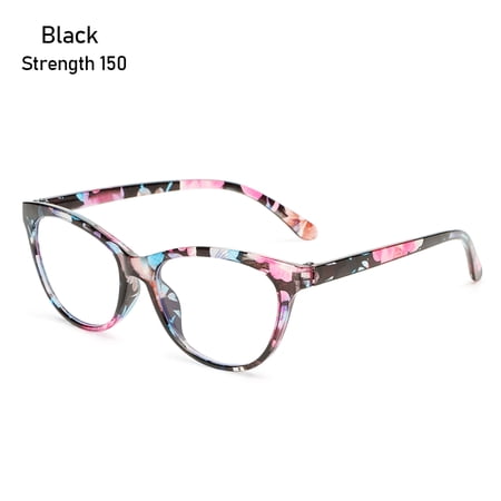 Comfortable Vintage Elegant Flowers Reading Glasses Ultra Light Frame Anti-Blue Light Eyeglasses Eye Protection BLACK STRENGTH 150
