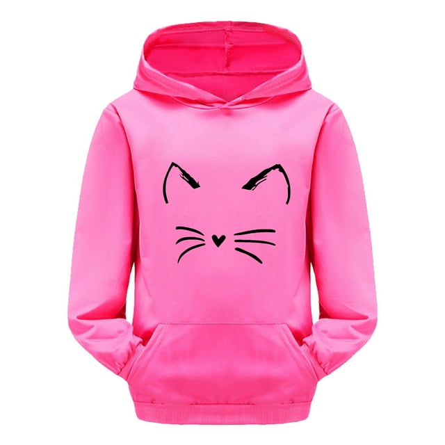 PMVFHDE Liquidation Chandails à Col Rond pour Filles Enfants Tout-Petits Garçons Filles Manches Longues Imprimés de Dessins Animés Chaud Chandail à Capuchon chandail Hauts Tenues pour Enfants Survêtement Grande Taille Chandail, Rose Vif, 9-10 Ans