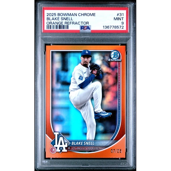 2025 Bowman Chrome Blake Snell TRUE Orange Refractor 07/25 PSA 9 LA Dodgers