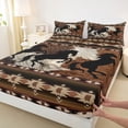 thumbnail image 3 of Homewish Rustic Western Cowboy Twin Sheet Sets,Country Cattle Hide Twin Fitted Sheet,Retro Bohemain Aztec Flat Sheet For Boys Teens,Microfiber Bedroom Decor,3 Pieces, 3 of 7