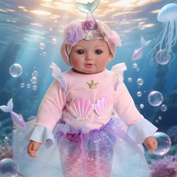 RSG 15-inch Mermaid Doll Girl, lifelike soft doll with sparkling mermaid tail and accessories, perfect birthday gift for children aged 3 , adorable mermaid toy