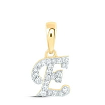 10K Yellow Gold Real Diamond Women's Block Font Initial E Mini Pendant 1/12 CT