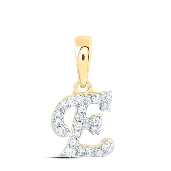 10K Yellow Gold Real Diamond Women's Block Font Initial E Mini Pendant 1/12 CT