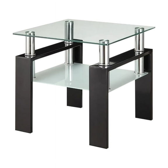 Bowery Hill Square Glass Top End Table in Black