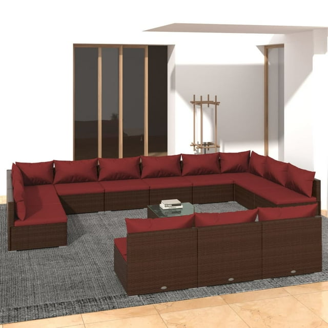 vidaXL 14 Piece Garden Lounge Set with Cushions Brown Poly Rattan