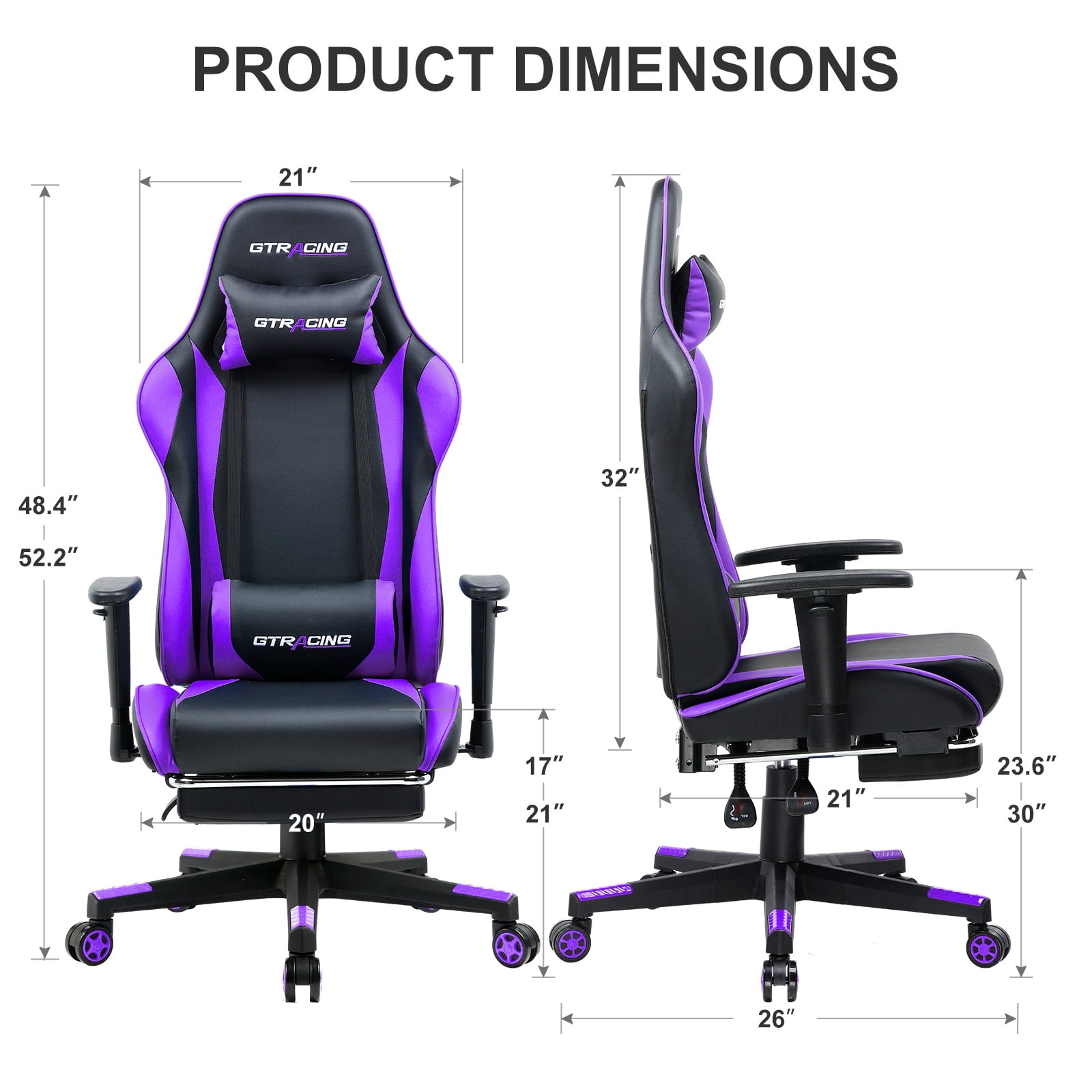 GTRACING Gaming Chair with Footrest Ergonomic Reclining Office Chair Swivel Rocker, Purple