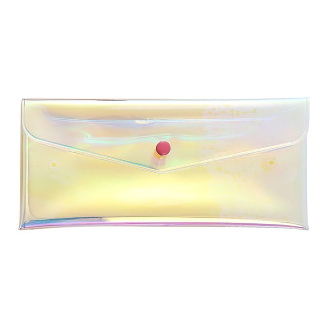 TopLLC Clear Pencil Case, Sparkling Colored PVC Pencil Pouch with Snap Closure, 3 Button Design Waterproof Stationery Organizer Compact Travel Makeup Bag School Office Supplies for Students Adult