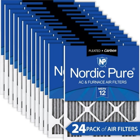 

12x25x1 (11_3/4x24_3/4) Furnace Air Filters MERV 12 Pleated Plus Carbon 24 Pack