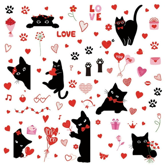 TIELUTT 6 Sheets Valentine's Day Balck Cat Window Decals Cling 96 PCS Red Heart Cats Star Stickers for Wall Butterflies Party Decorations Glow in the Dark Stuff Night Light Star Stickers Stickers Fami