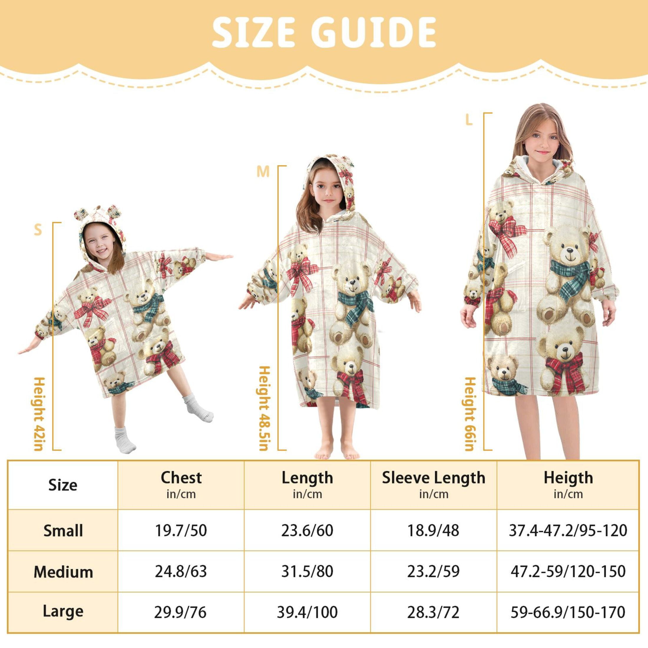 YAZAOO Kids Wearable Blanket Hoodie Warm and Cozy Bear Hugs and Checkered Love Flannel Sweatshirt