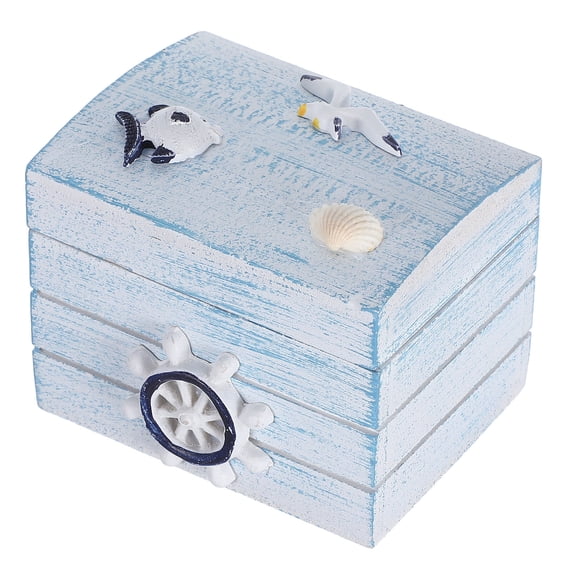Hemobllo Wooden Storage Chest with Nautical Design, Handcrafted Ocean Style Decorative Box for Home Organization