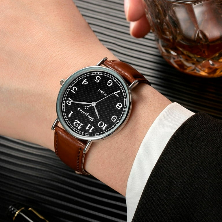 Savings Clearance Mens Business and Design Watches Luminous Hand and Leather Watch