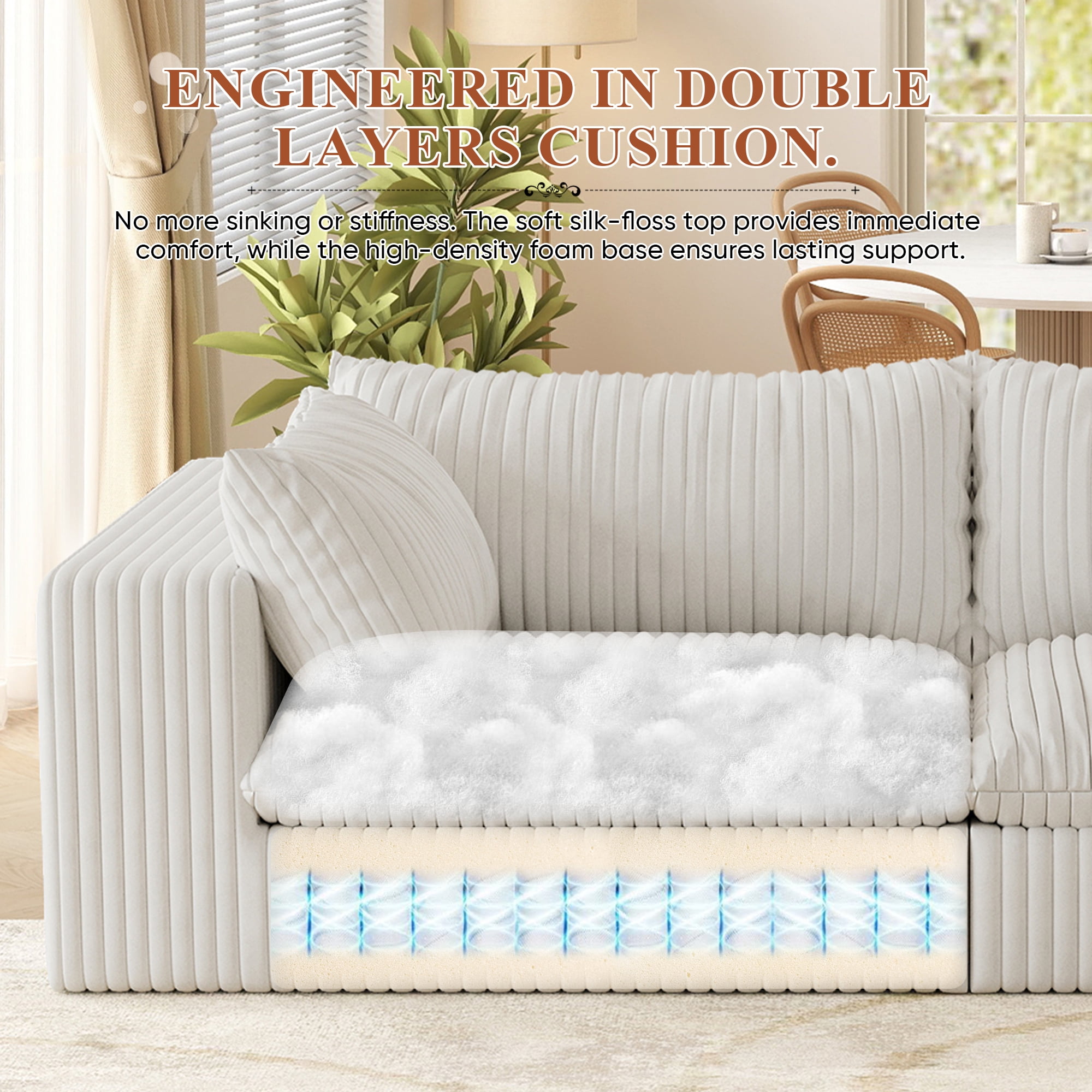 Muumblus 78" Oversized Boneless Loveseat Sofa, No Assembly Deep Seat Plush Corduroy Cloud Couch, Sleeper Sofa for Living Room, White