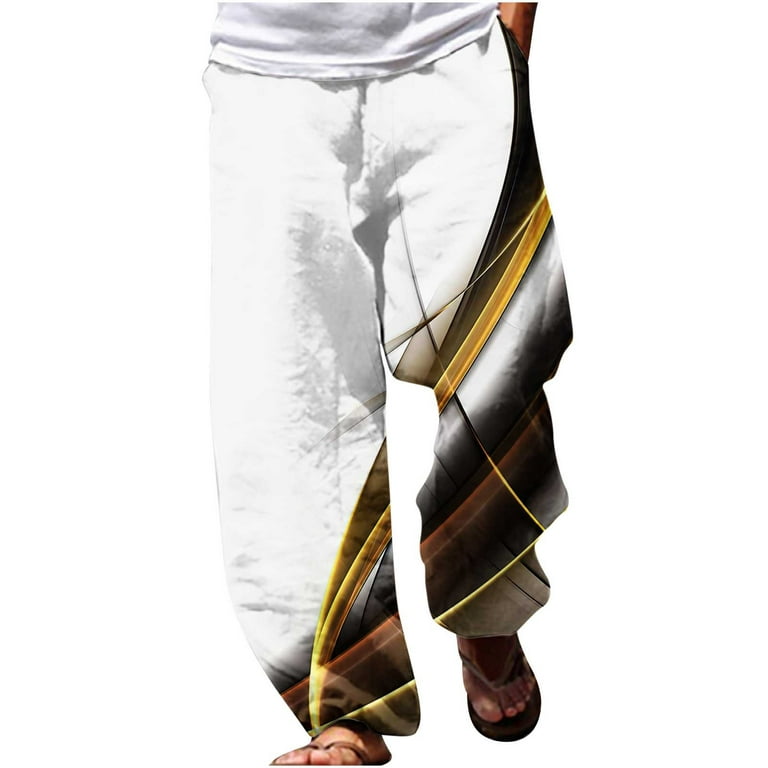 Xysaqa Men's Linen Casual Long Pants Elastic Waist Drawstring