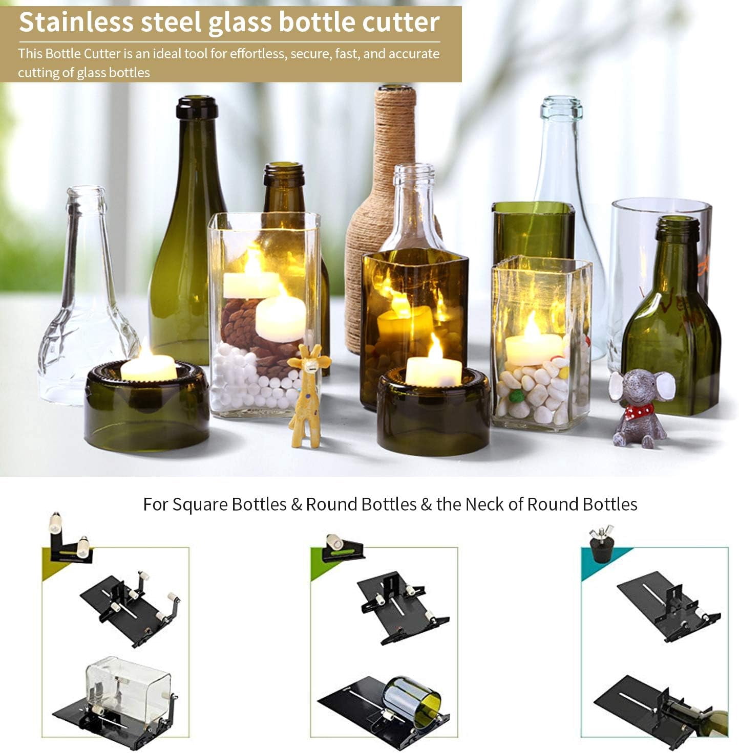 Creative Glass Bottle Cutter, Upgraded Version Supports Cutting Of Square And Round Bottles, Promotes Artistic Skills Through Multipurpose Use