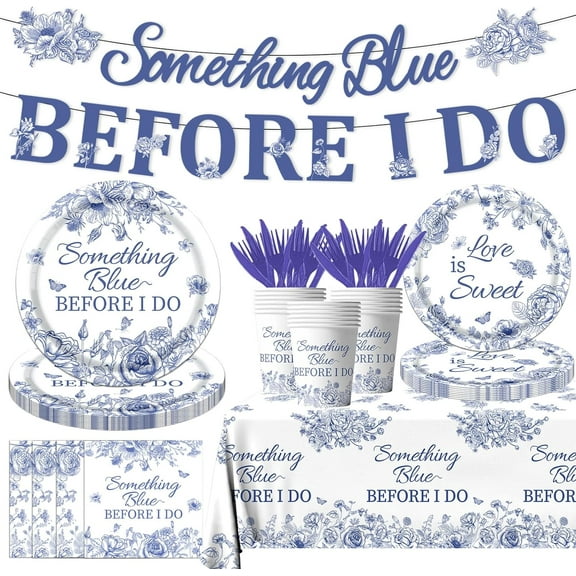 142PCS Something Blue Before I Do Bridal Shower Decorations Bridal Shower Party Favors for 20 Guests Blue Floral Plates and Napkins Tableware Set for Wedding Engagement$$Home Decor, Kitchen, & Other