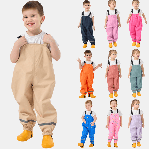 hoksml Kids Waterproof Overalls, Rain Pants with Suspenders for Boys Girls, Lightweight 4-Season Rain Protection