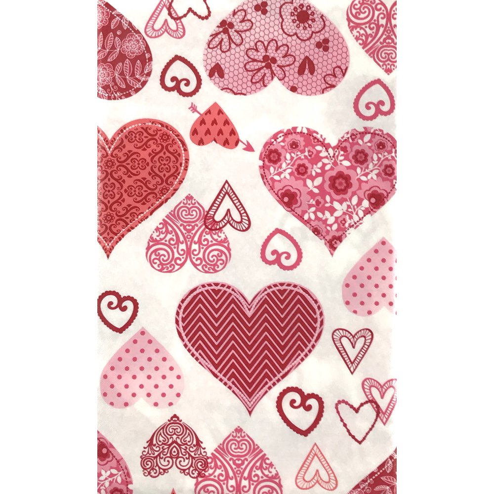 Decorative Valentine Hearts Vinyl Tablecloth Flannel Backed, Red Pink